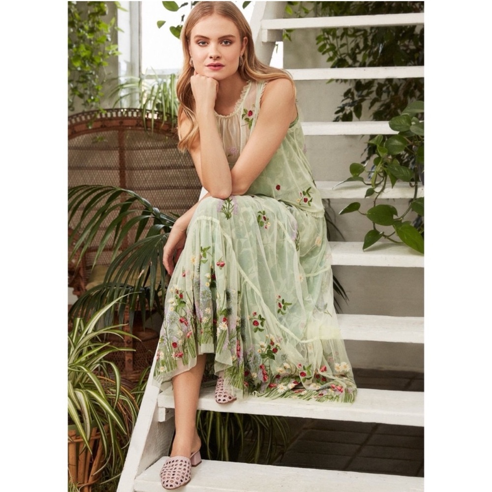 Anthropologie Alice Archer Coretta Embroidered Tulle Skirt